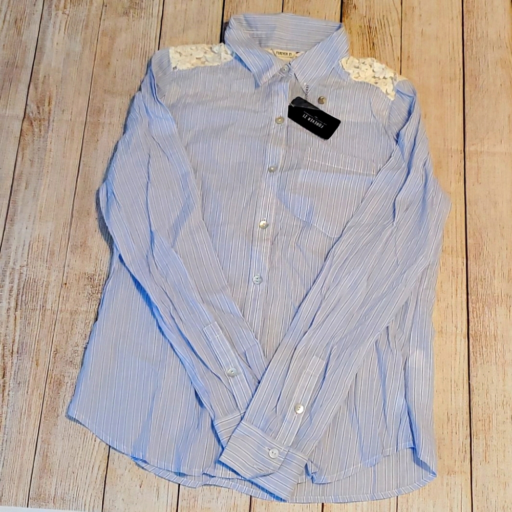 Forever 21 Striped Button Up Blouse, Size S, NWT